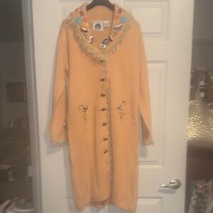 Storybook Knits Peach Cardigan with Floral Embroidery